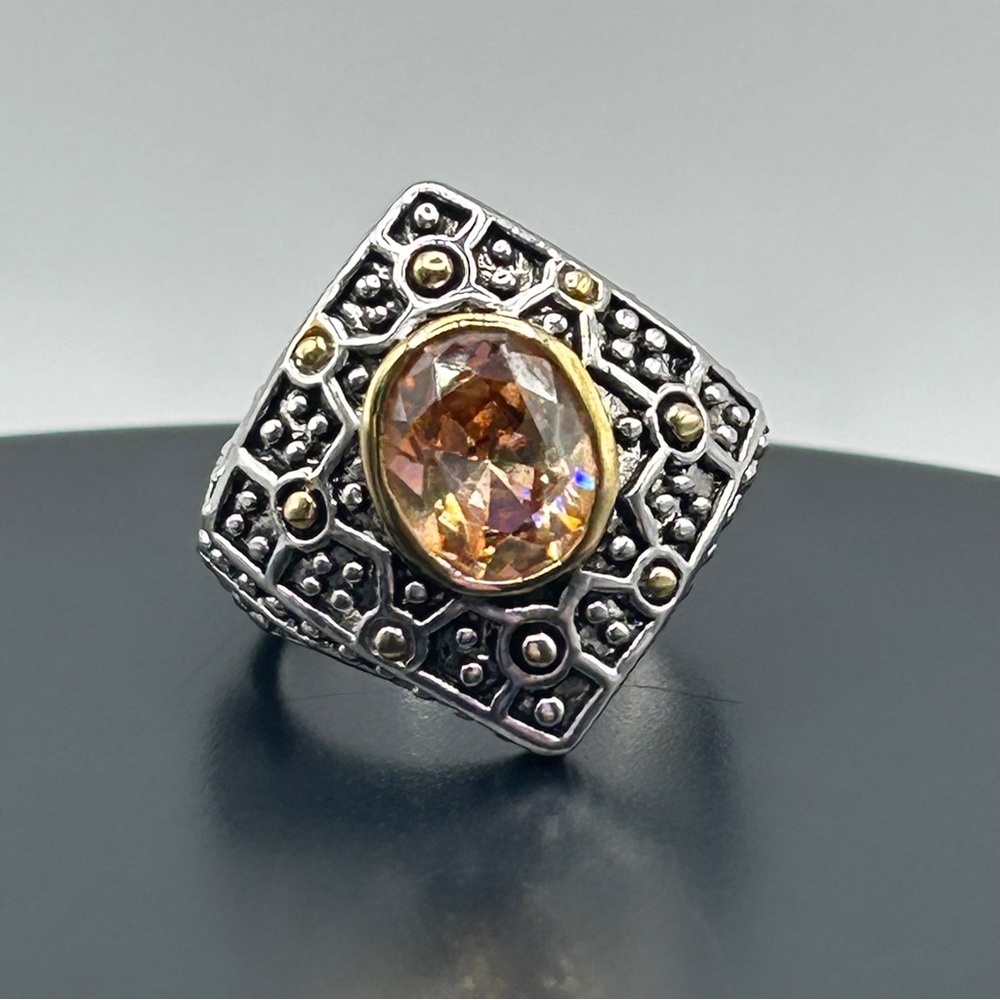 Dazzling 18KGE Two Tone Amber CZ Stone Size 7.5 Ring - Picture 3 of 14